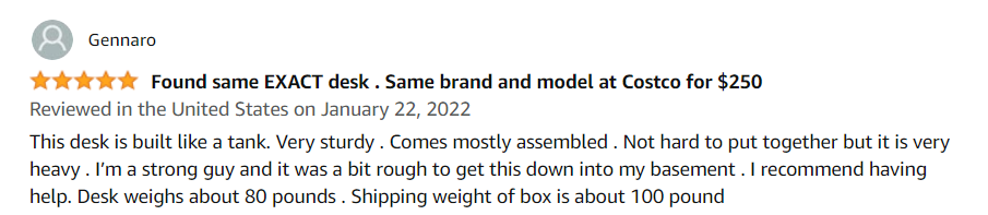 Tresanti 47 Adjustable Height Desk reviews on Amazon