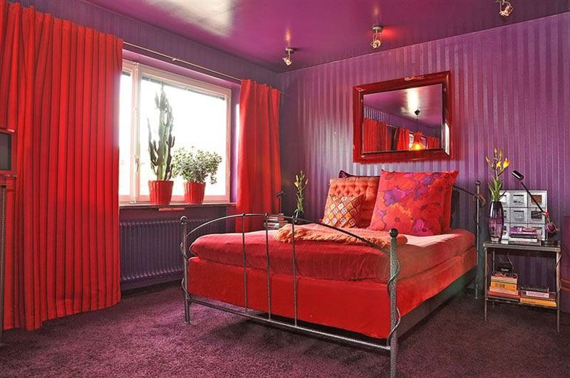 Brilliant Red Curtains for Puple Walls ideas