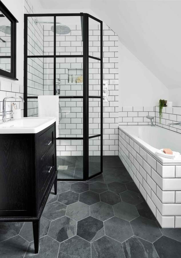 monochromatic bathroom tiles